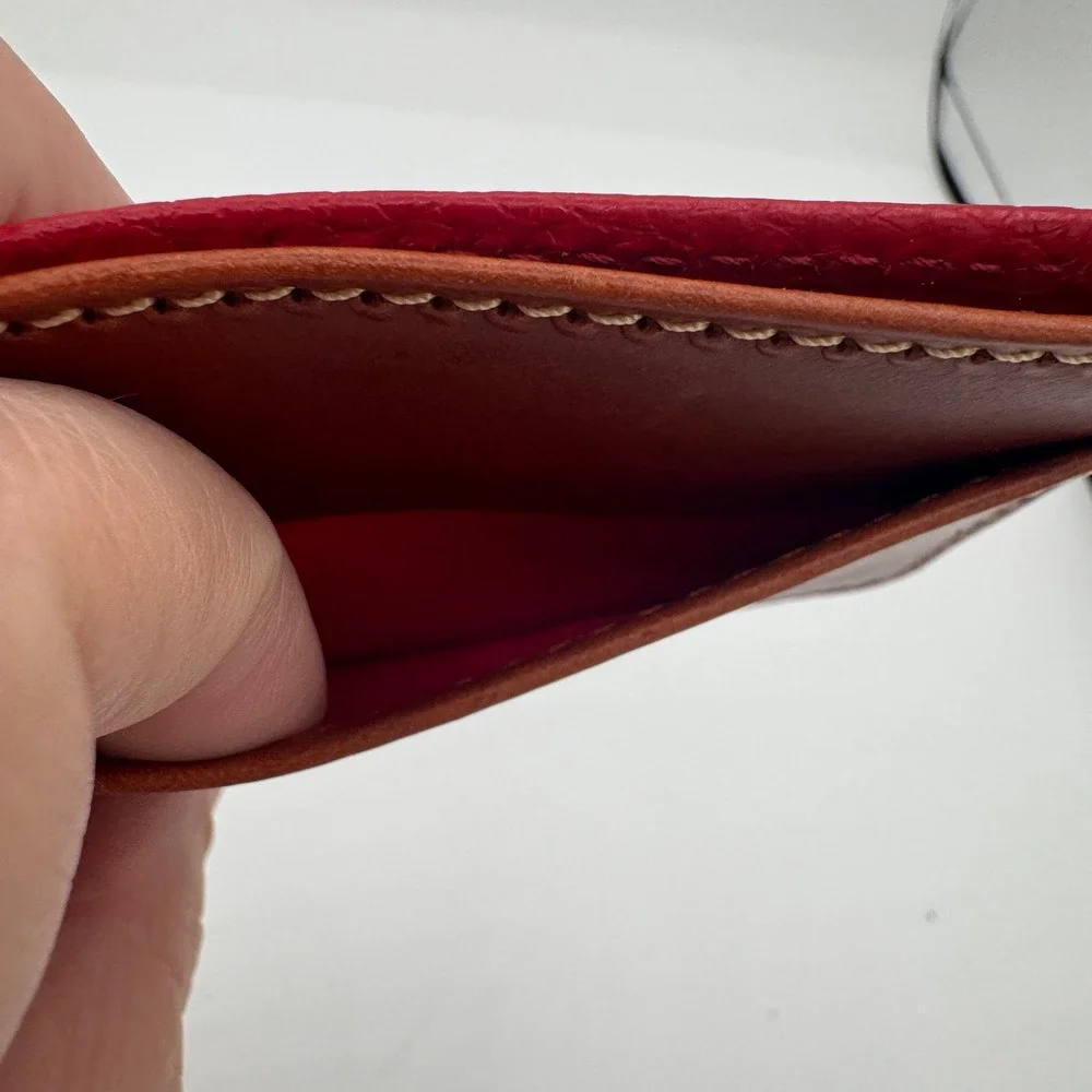 Dooney & Bourke Leather Card Case Wallet Brown Red Pebbled Minimalist Slim